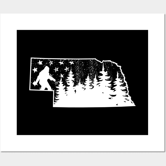 Nebraska Bigfoot American Flag Wall Art by Tesszero